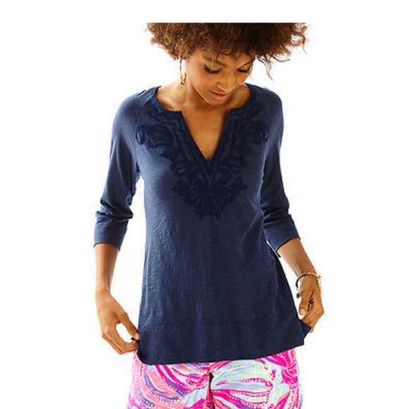 Lilly Pulitzer Tops - NWT Lilly Pulitzer Navy Blue Kira Embroidered Top